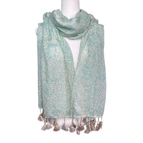Eileen Fisher Accessories - Eileen Fisher Silk Cashmere Scarf Wrap Turquoise Blue Ivory Tassels 84"x 21"